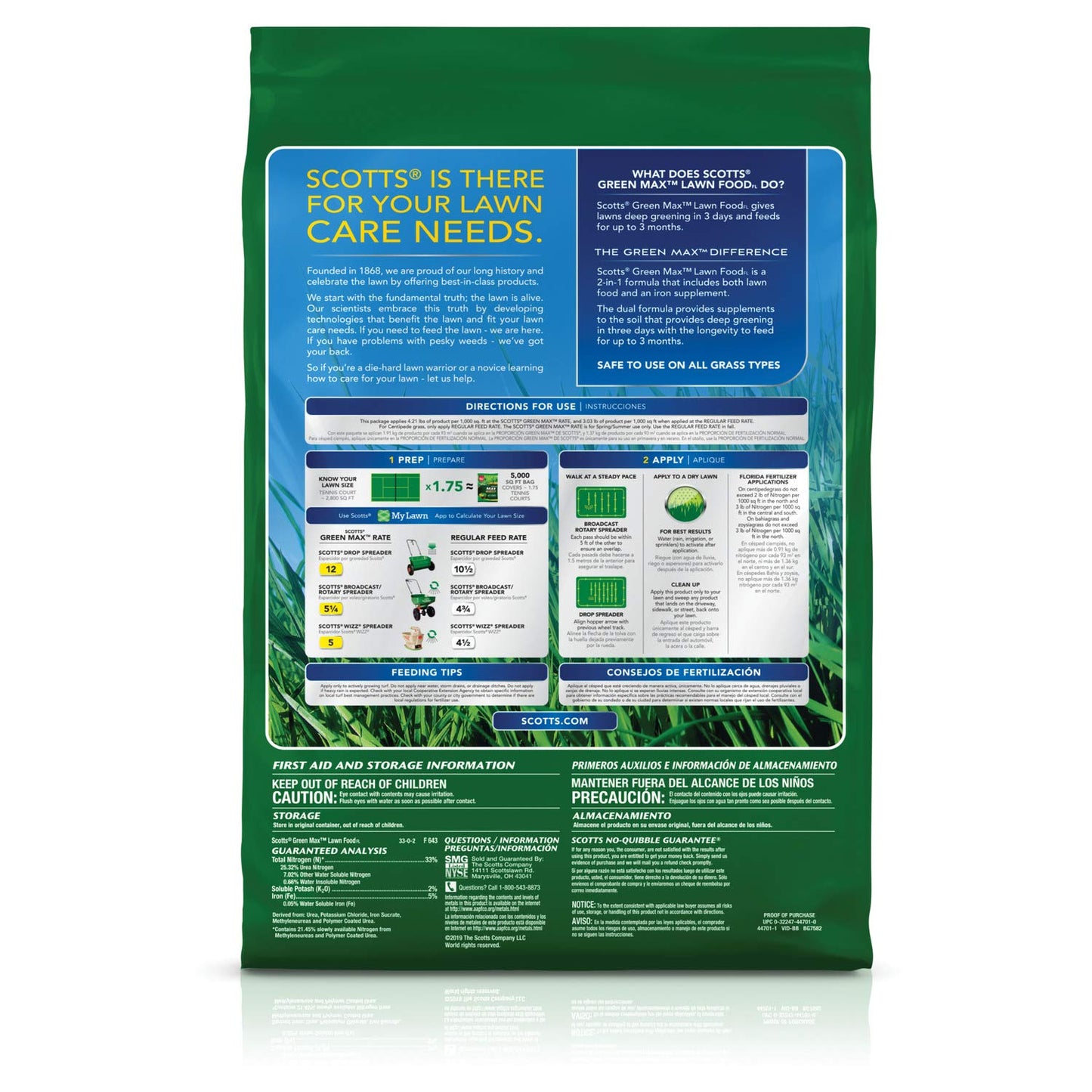 Scotts Green Max Lawn Food, Lawn Fertilizer Plus Iron Supplement for Greener Grass in 3 Days, 5,000 sq. ft., 16.67 lbs.