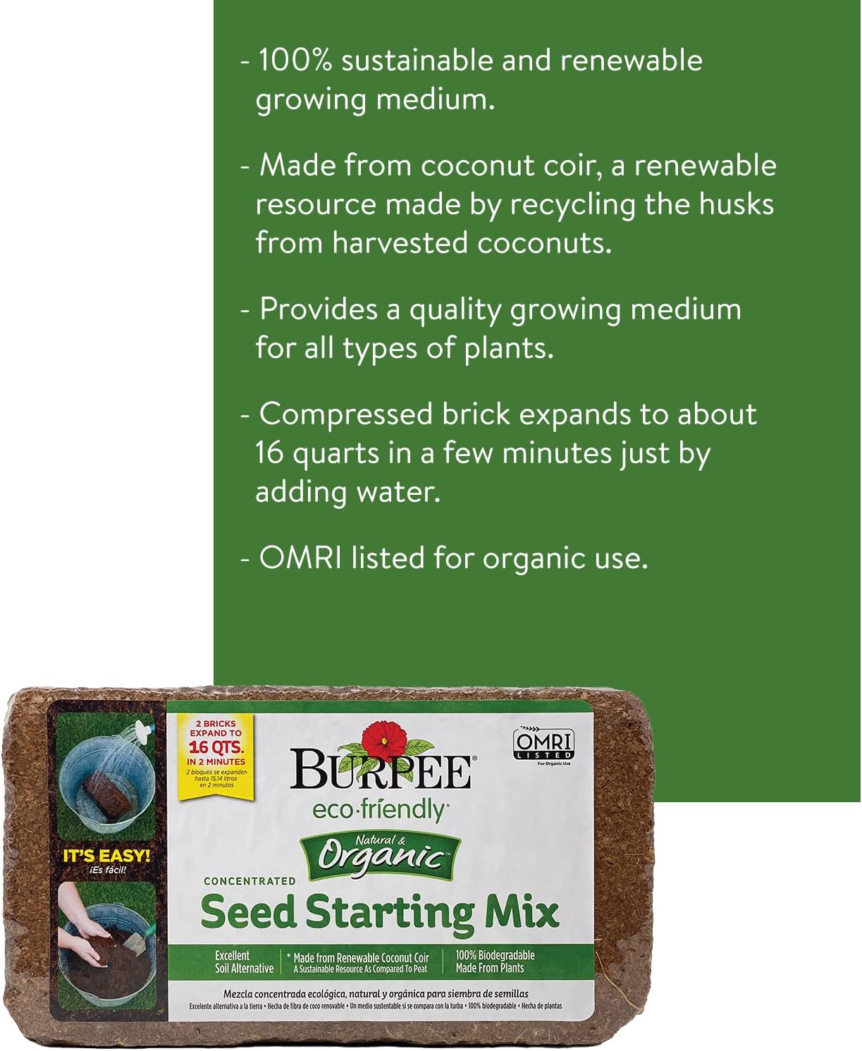 Burpee Organic Coconut Coir Concentrated Seed Starting Mix, 16 Quart