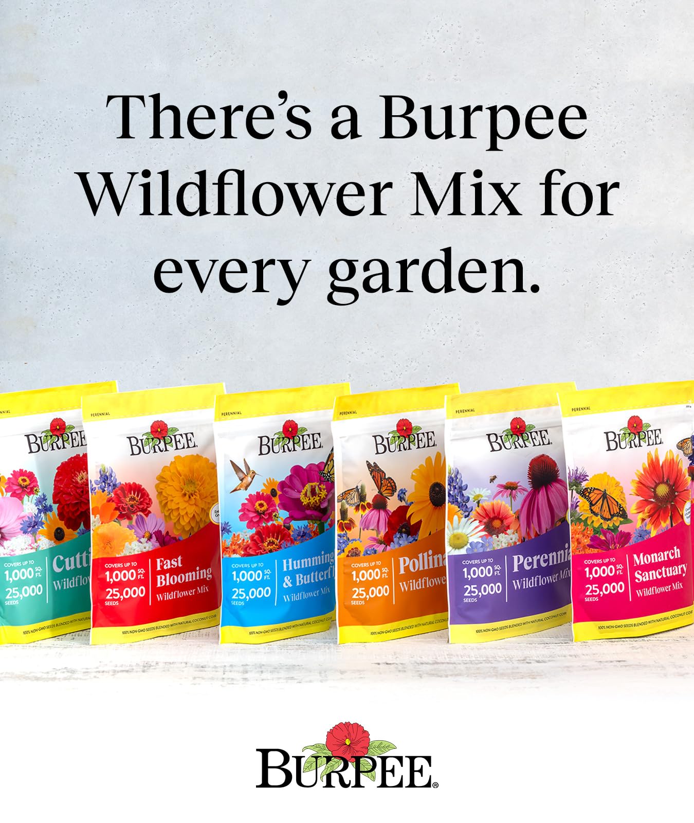 Burpee Wildflower 25,000 Bulk, 1 Bag, 18 Varieties of Non-GMO Flower Seeds Pollinator Garden, Pollinator Mix
