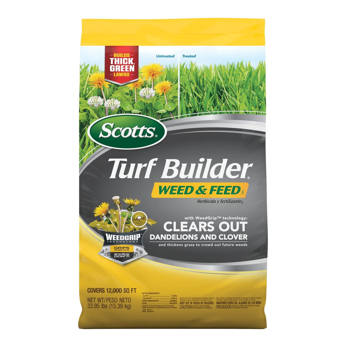 Scotts Turf Builder Weed & Feed3, Weed Killer Plus Lawn Fertilizer, Controls Dandelion and Clover, 5,000 sq. ft., 14.29 lbs.