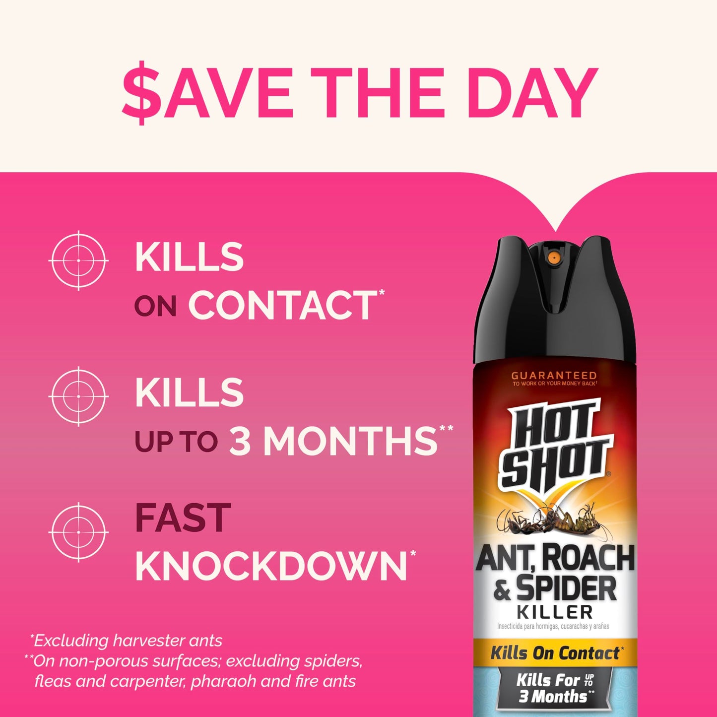 Hot Shot Ant, Roach & Spider Killer, Kills Roaches and Listed Ants On Contact, Indoor & Outdoor Use, (Unscented) 2 Pack, 17.5 Ounce