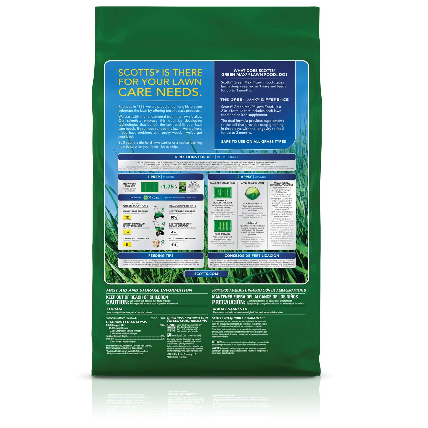 Scotts Green Max Lawn Food, Lawn Fertilizer Plus Iron Supplement for Greener Grass in 3 Days, 5,000 sq. ft., 16.67 lbs.