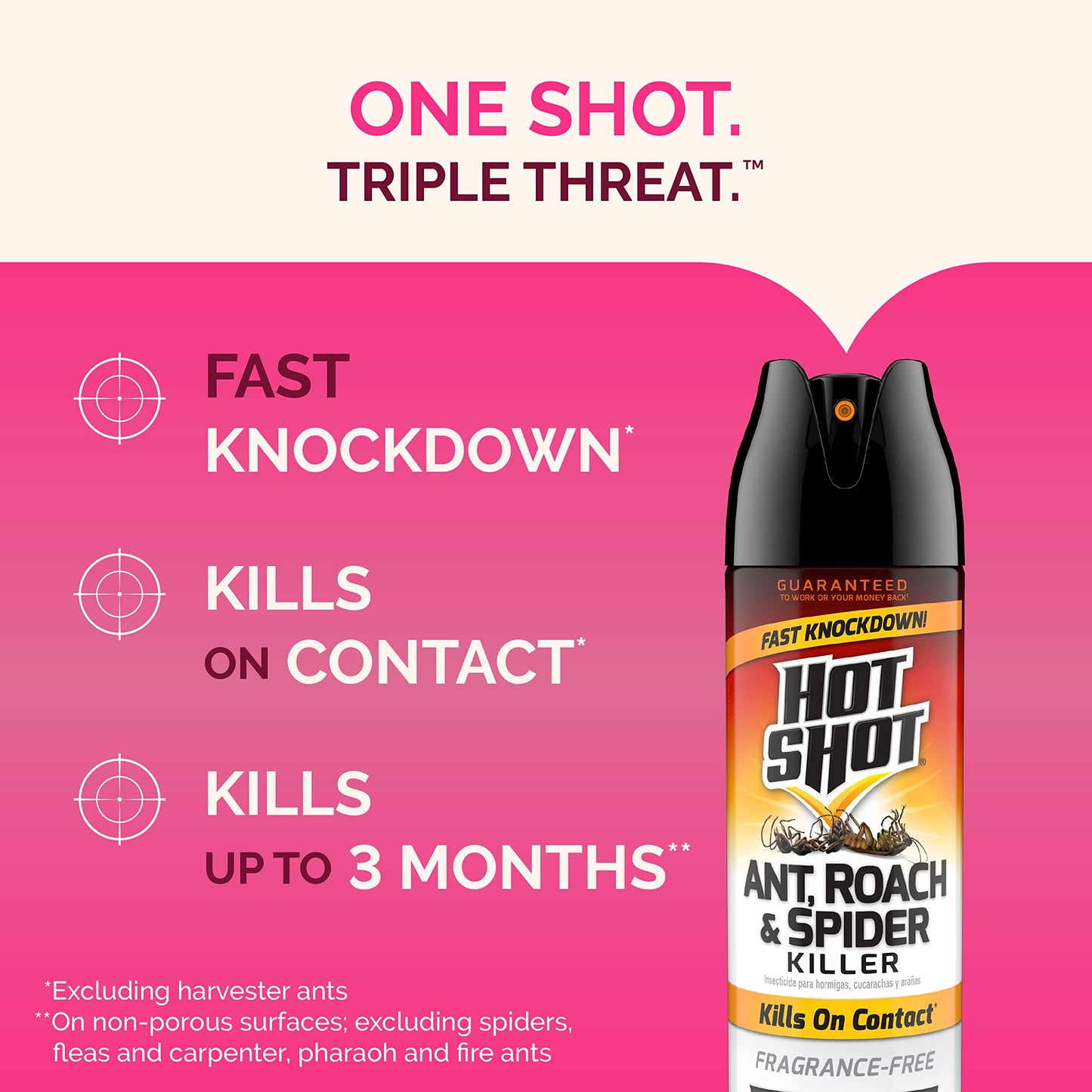 Hot Shot Ant, Roach & Spider Killer, Kills Roaches and Listed Ants On Contact, Indoor & Outdoor Use, (Unscented) 2 Pack, 17.5 Ounce