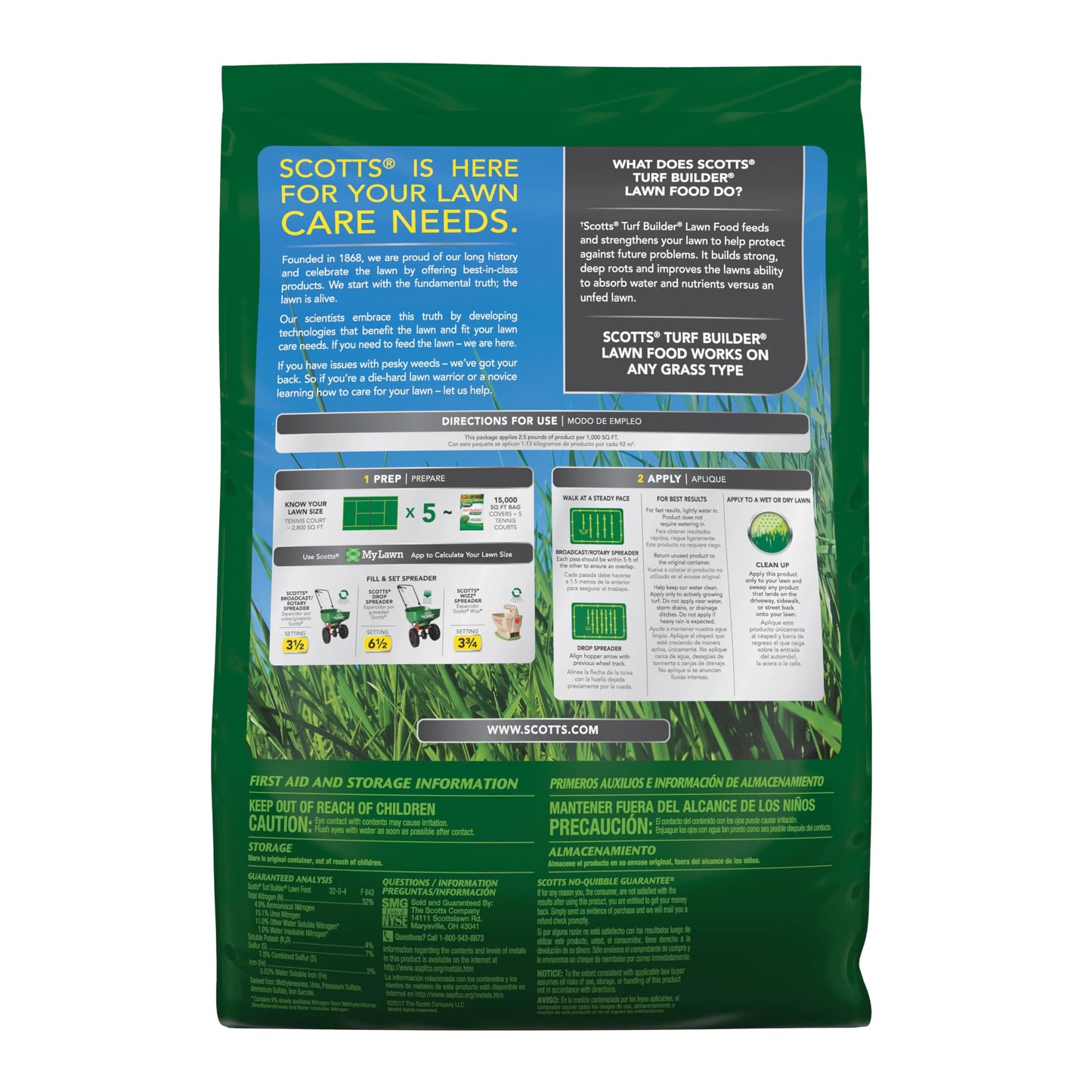 Scotts Turf Builder Lawn Food - Fertilizer for All Grass Types, 5,000 sq. ft., 12.5 lbs.