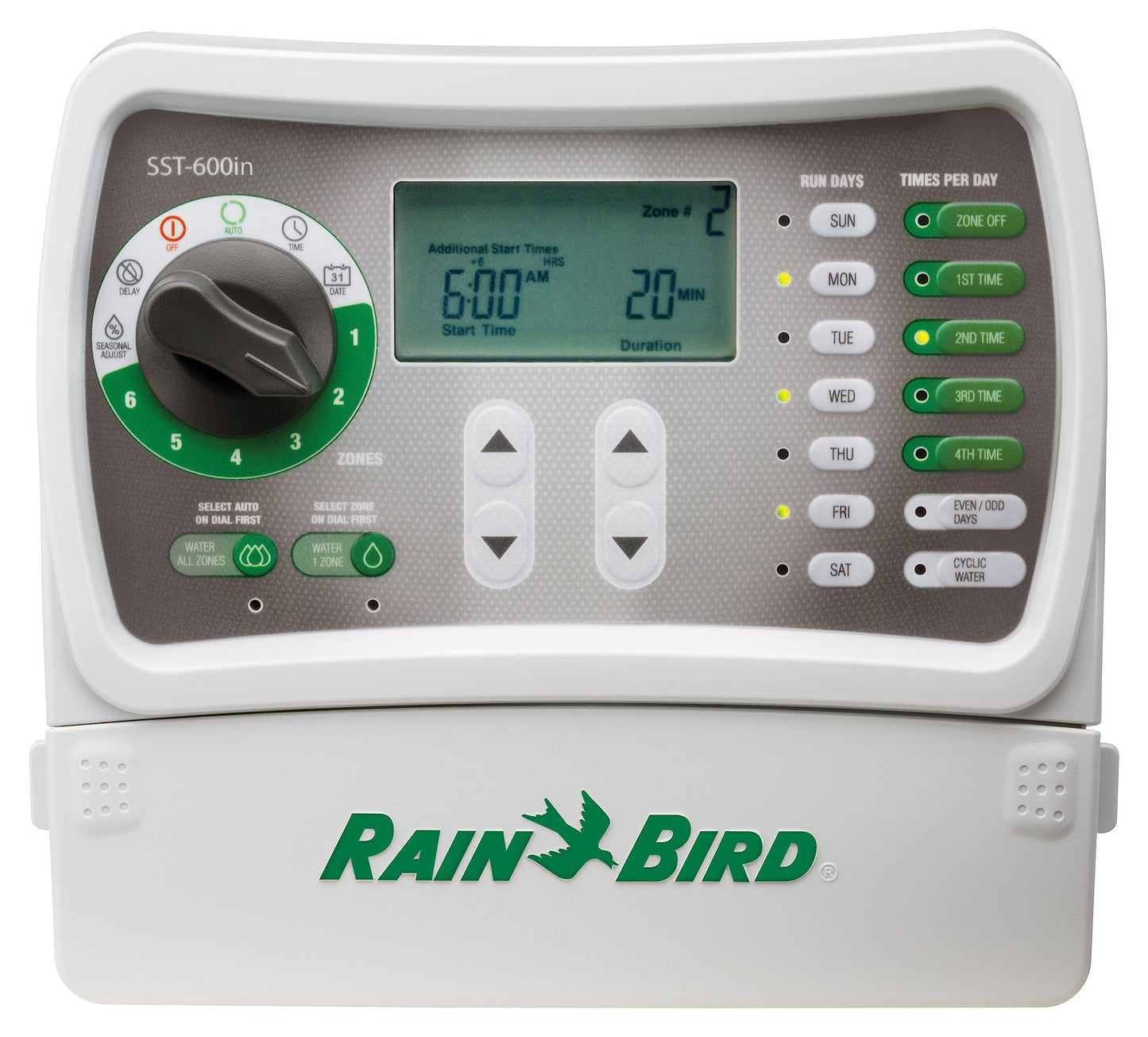 Rain Bird SST1200OUT Simple-to-Set Indoor/Outdoor Sprinkler/Irrigation Timer/Controller, 12-Zone/Station (this New/Improved Model Replaces SST1200O),Gray/Green