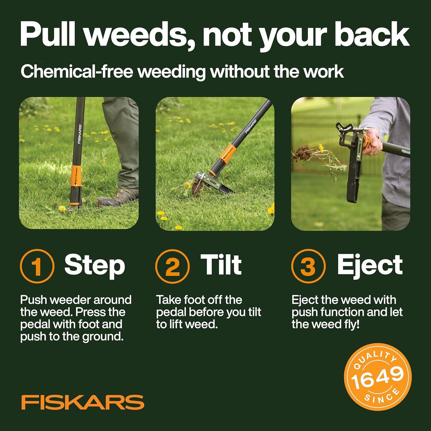 Fiskars 4-Claw Stand Up Weed Puller Tool, Gardening Hand Weeding Tool with 39" Long Ergonomic Handle with Easy-Eject Mechanism