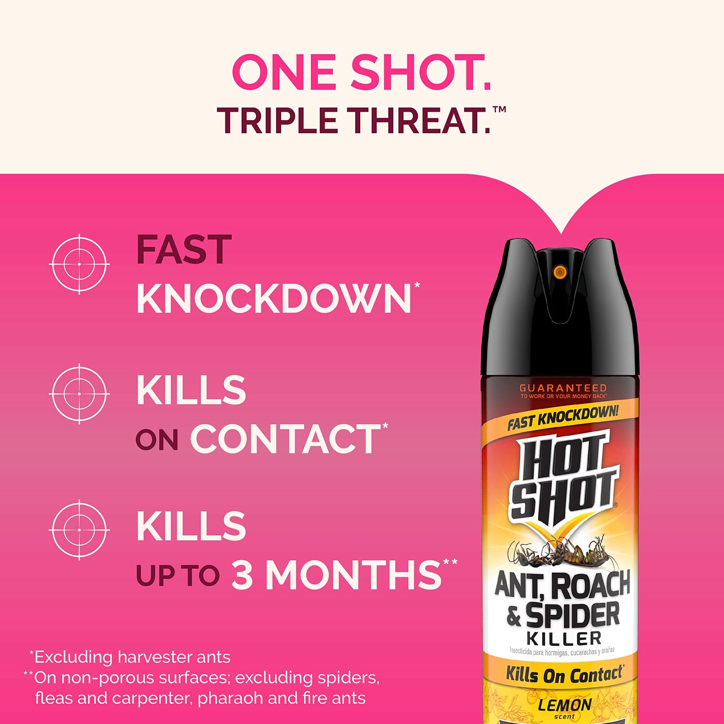 Hot Shot Ant, Roach & Spider Killer, Kills Roaches and Listed Ants On Contact, Indoor & Outdoor Use, (Unscented) 2 Pack, 17.5 Ounce