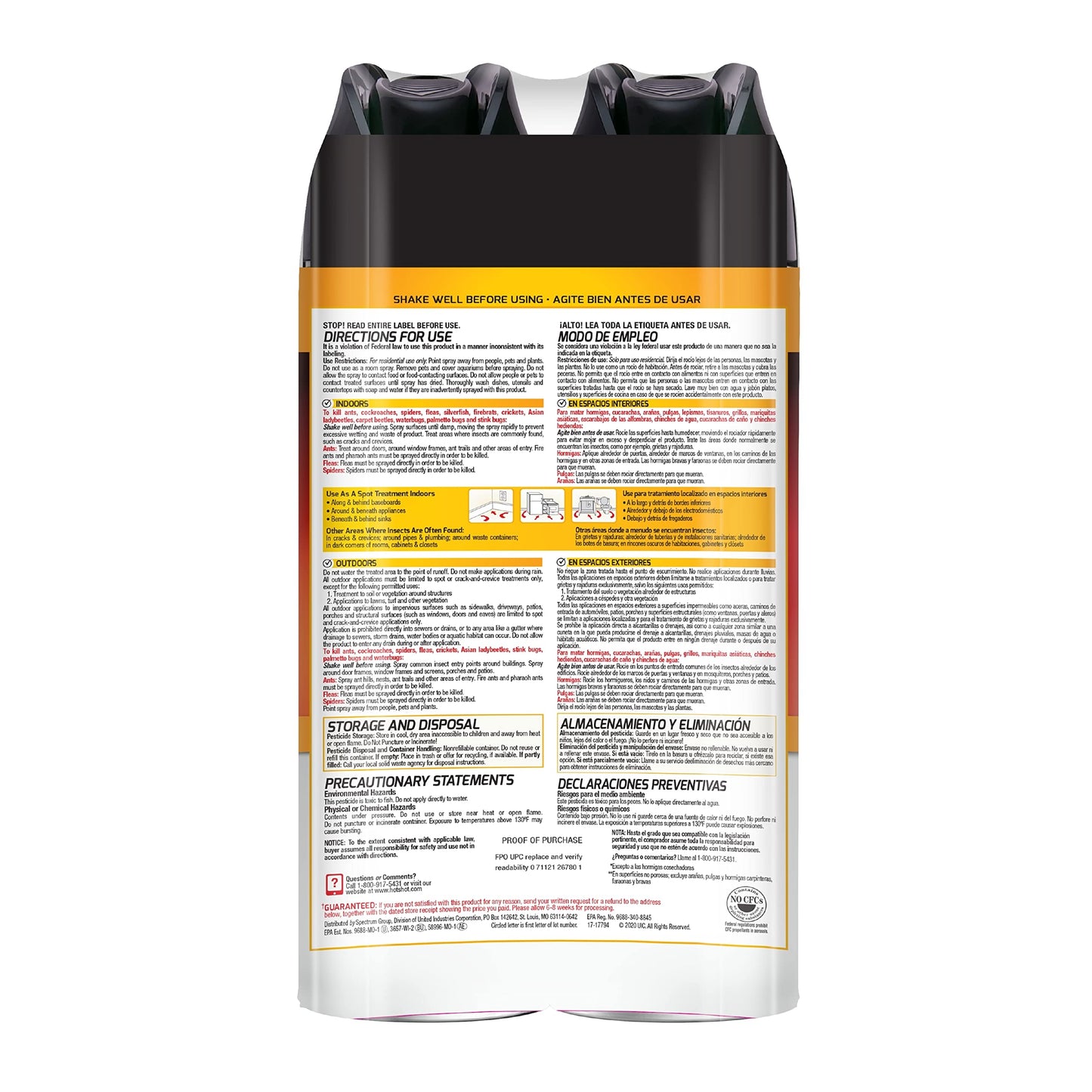 Hot Shot Ant, Roach & Spider Killer, Kills Roaches and Listed Ants On Contact, Indoor & Outdoor Use, (Unscented) 2 Pack, 17.5 Ounce