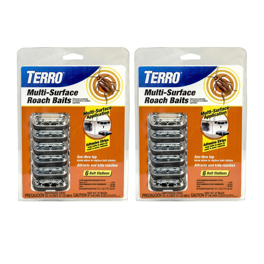 TERRO T500 Indoor Multi-Surface Roach Bait Stations - Indoor Cockroach Killer, 6 Bait Stations, Black