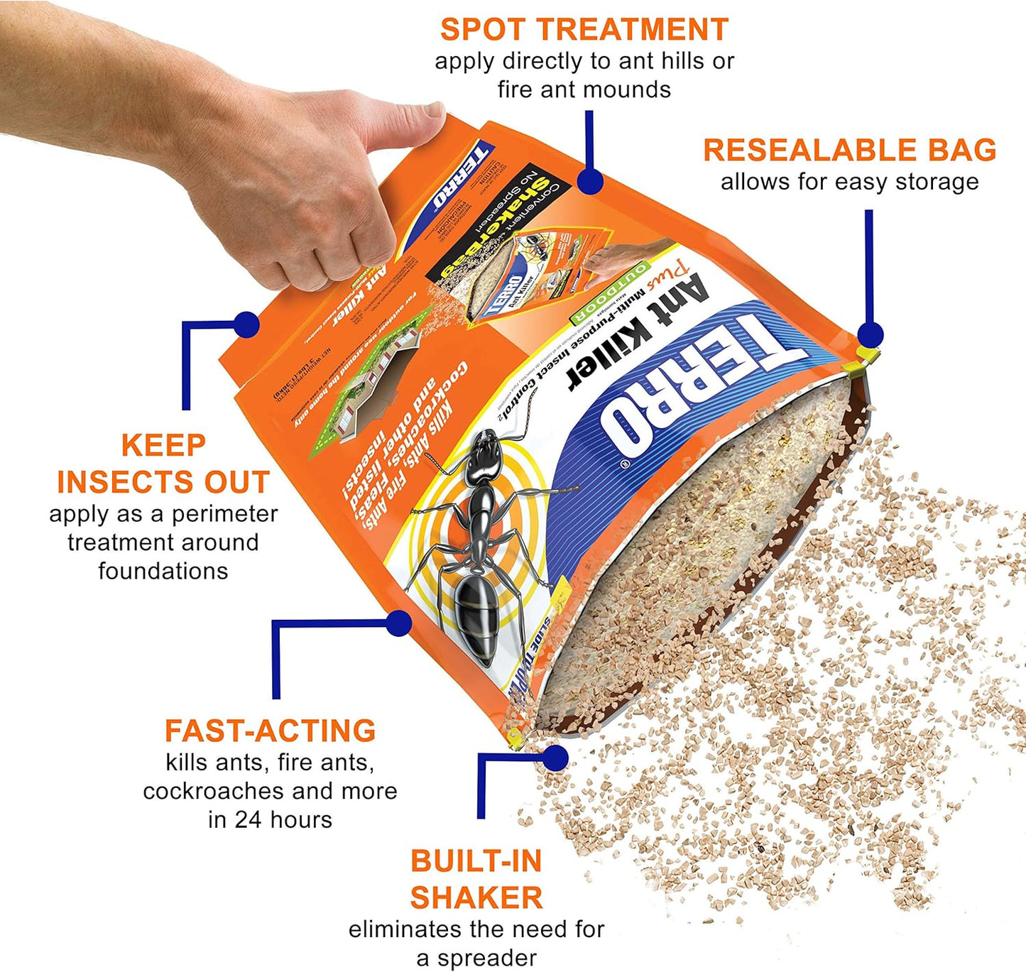 TERRO T901-6 Ant Killer Plus Multi-Purpose Insect Control for Outdoors - Kills Fire Ants, Fleas, Cockroaches, and Other Crawling Insects - 3lb